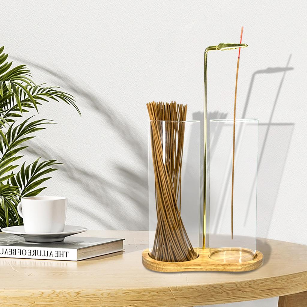 Glass Incense Holder for Sticks Anti-Ash Flying Incense Burne with Removable Ash Catcher and Incense Sticks Organizer Home Decor