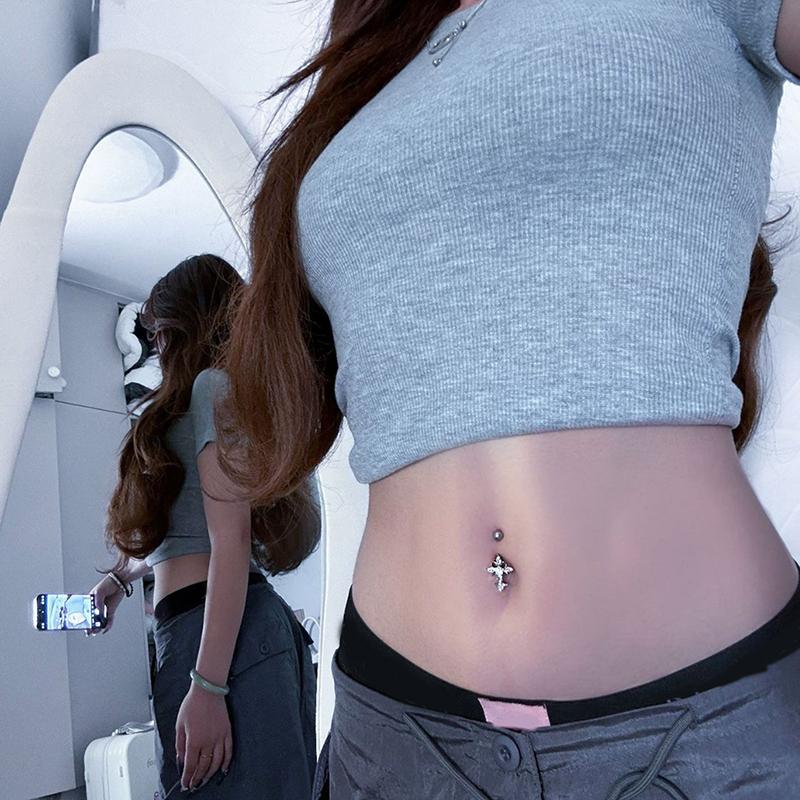 Пирсинг пупка с христианским крестом, украшения, штанга 14G из титана, женский, мужской, религиозные аксессуары, золото, серебро, кольца для пупка