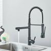 Black Pull Down Kitchen Sink Faucet Hot Cold Water Mixer Crane Tap with Dual Spout 360 Rotation High Faucet Deck Mounted