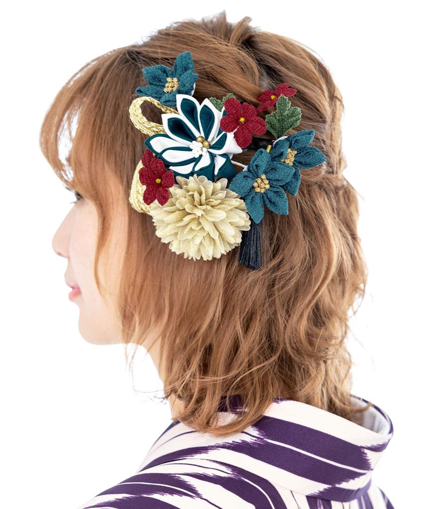 Hair Ornament Graduation Ceremony Coming of Age Ceremony 2 Piece Set Green Chrysanthemum Ping Pong Mom Corsage Ribbon Braid Crepe Tassel Decoration