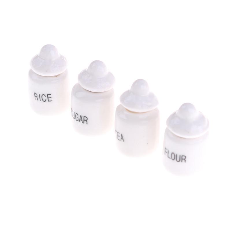4Pcs 1/12 Dollhouse Miniature Cute White Ceramic Storage Jars Kitchen Access Classic Pretend Play Furniture Toys For Child