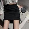 Модная короткая юбка с высокой талией и завязками на завязках, женская однотонная облегающая повседневная юбка с запахом на бедрах, свободная, А-силуэт, элегантная, винтажная, офисная, женская юбка 25660