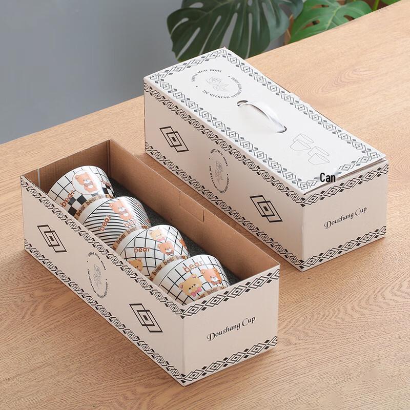 Мультяшные клетчатые миски-дули из керамики с медведем (Набор из 4)