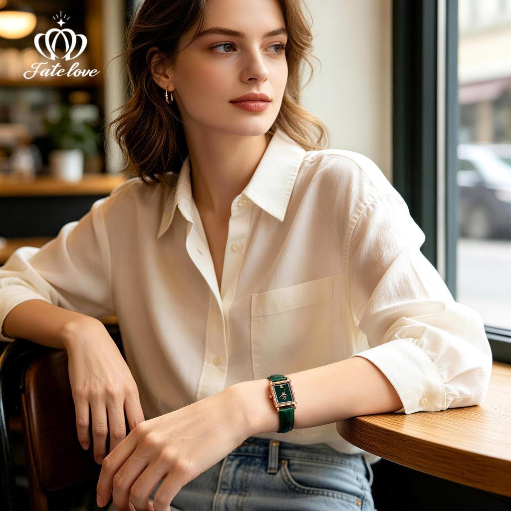 Fate Love Brand New Exquisite Square Dial Waterproof Women's Leather Strap Quartz Watch for Women 932
