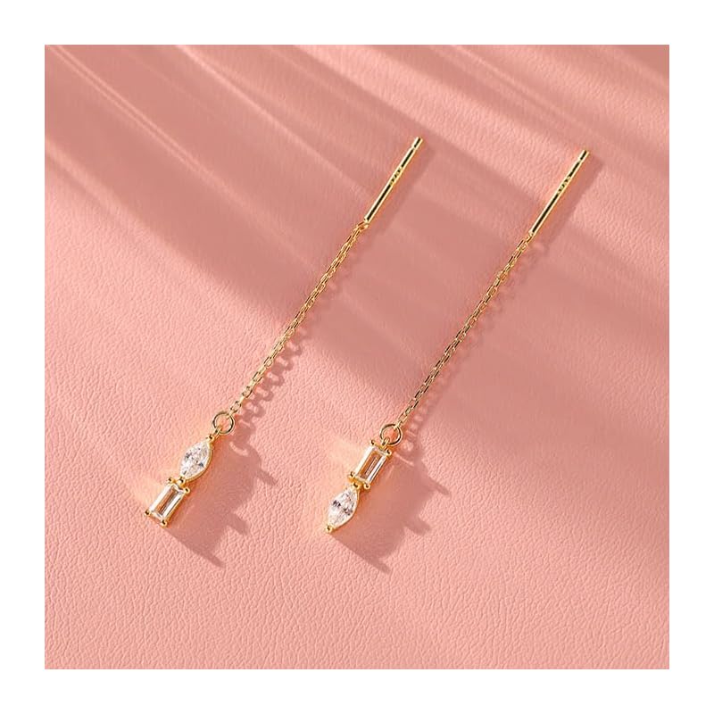 [Glam Jewelry] Chain Earrings Ladies Earrings Compatible with Metal Allergies Silver 925 Zirconia Stylish Simple Present Woman She Cute Popularity