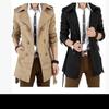 Men's Fashion Long Trench Coat Fleece Woolen Jacket Slim Fit Peacoat Overcoat