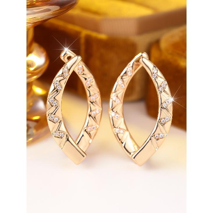 French-style diamond-patterned twisted drop earrings Champagne gold geometric earrings fully encrusted with zirconia Light luxury commuter earrings