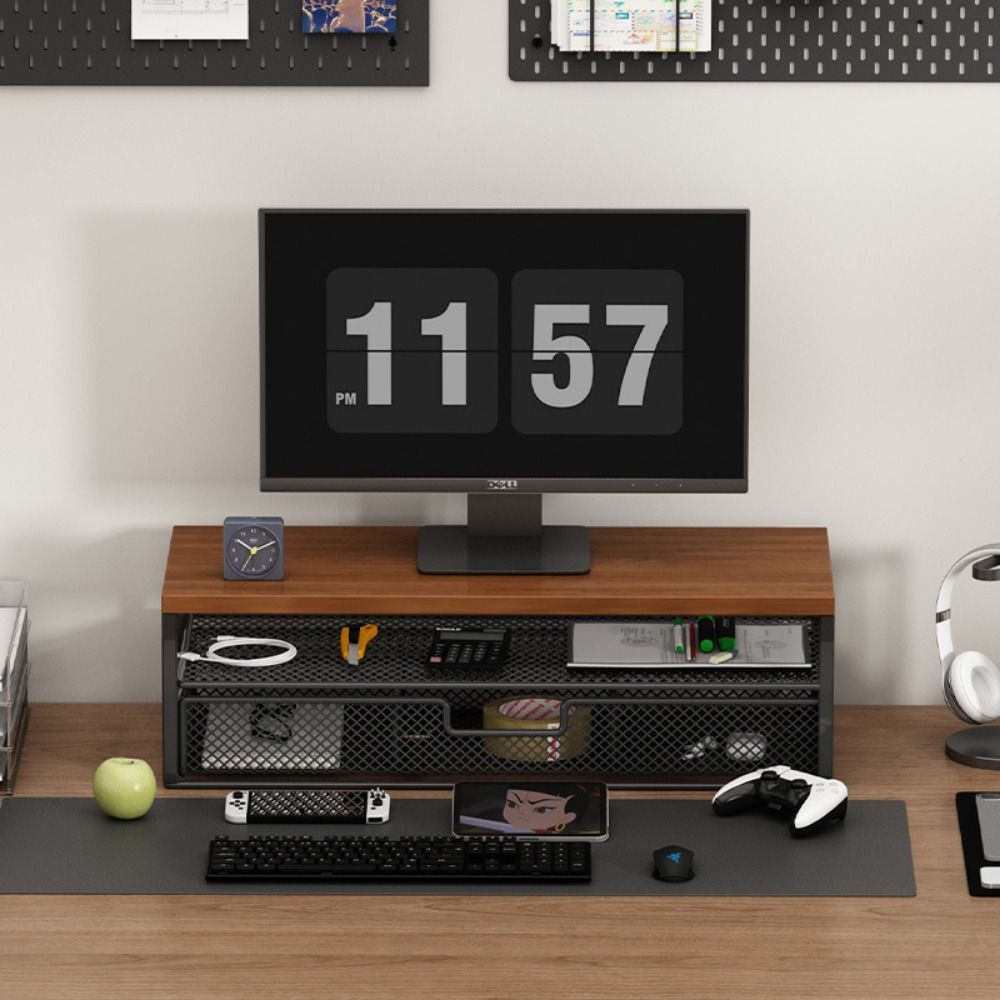 2-Tier Design Computer Monitor Stand Metal Mesh Laptop Computer Storage Shelf  Home