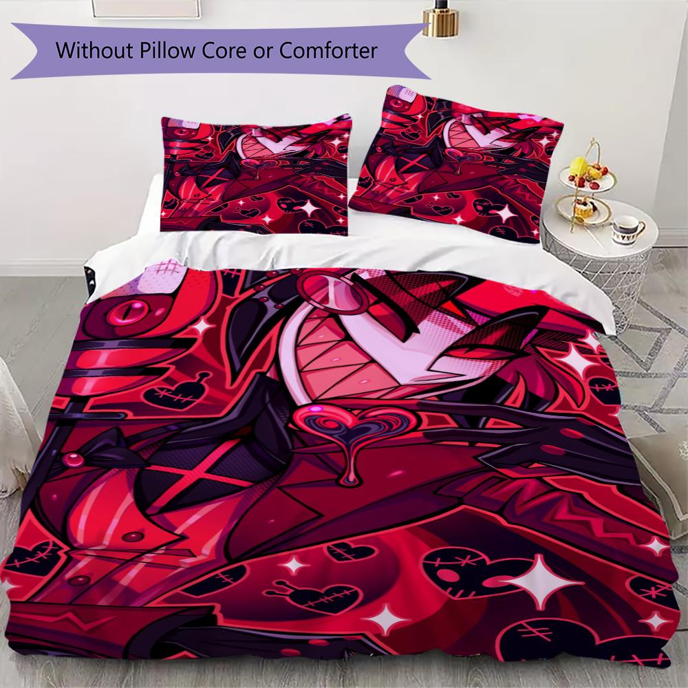 Hazbin Hotel Pattern Bedding uilt Set uilt Cover Pillowcase Home Decoration Birthday Gift (1 * duvet cover + 2 * pillowcase without core)32