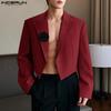 Men Lapel Neck Long Sleeve One Button Floral Irregular Blazer Short Coats