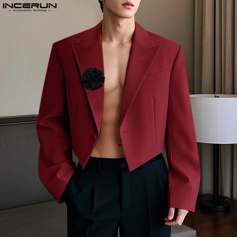 INCERUN Мужской лацкан с длинным рукавом на одной пуговице с цветочным узором, нерегулярный блейзер, короткие пальто