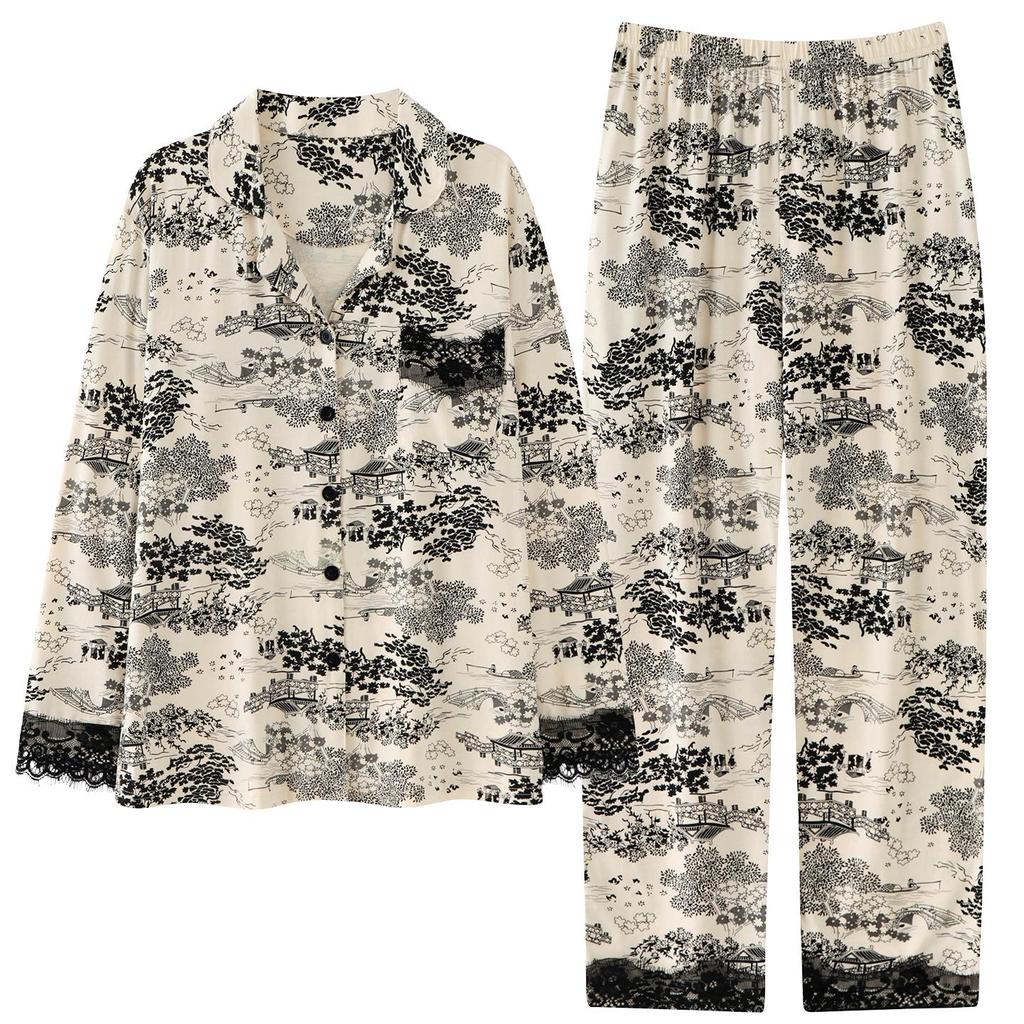 Женский комплект пижамы с длинным рукавом из модала и хлопка Осень/Зима с гиалуроновой кислотой - Высококачественный весенний стиль для дома и улицы