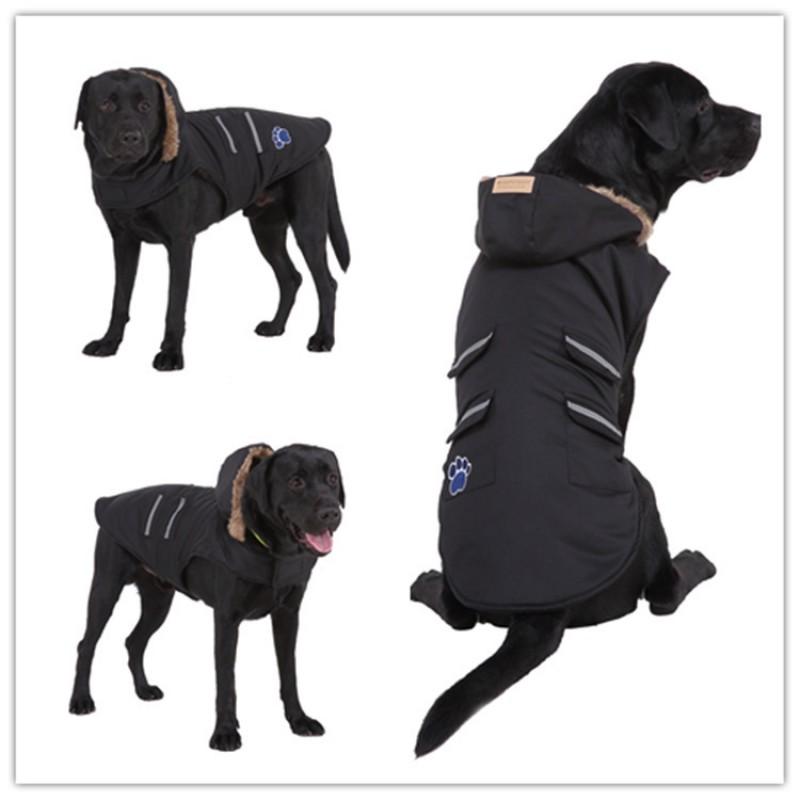 Winter Pet Dog Coat With Reflective Stripes Warm Thick Cotton Jacket Large Dogs