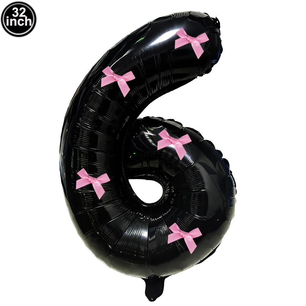 32inch Aluminum Film Black Bow Number Balloons Ribbon Bows Balloons for Birthday Decoration Supplies Anniversary Number Balloons