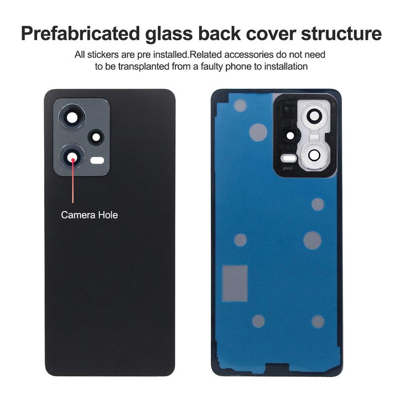 For Xiaomi Redmi Note 12 pro 5G Glass Back Cover Battery Door Rear Housing Panel with Camera Lens Replacement 23013RK75C