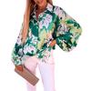 Long Large Size Breasted Sleeve Wide Cuffs Single Women Shirt Lantern Floral Leaves Print Vintage Shirt