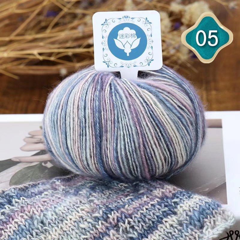 Камуфляжная хлопчатобумажная пряжа, окрашенная сегментами шерсти Mahai, ручная работа, средняя толстая нить для шарфа, шляпы