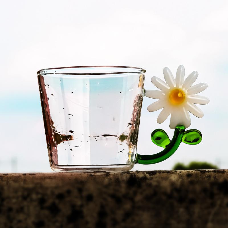 Прозрачные термостойкие стеклянные чашки с цветочной ручкой, стакан для молока, воды, для завтрака, кружка для кофе, домашний декор, стаканы для питья