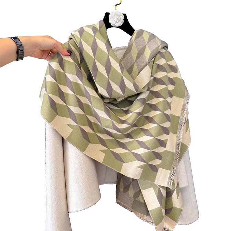 Imitation Cashmere Retro Plaid Pattern Simple Rhombus Pattern Printing Personality High-End Scarf Women