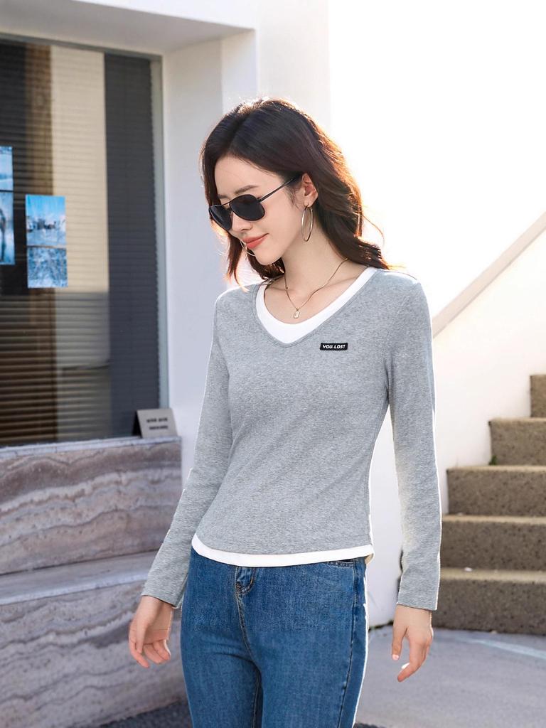 Женский облегающий базовый топ с длинными рукавами из двух частей для осени/зимы, 2025. Универсальный дизайн