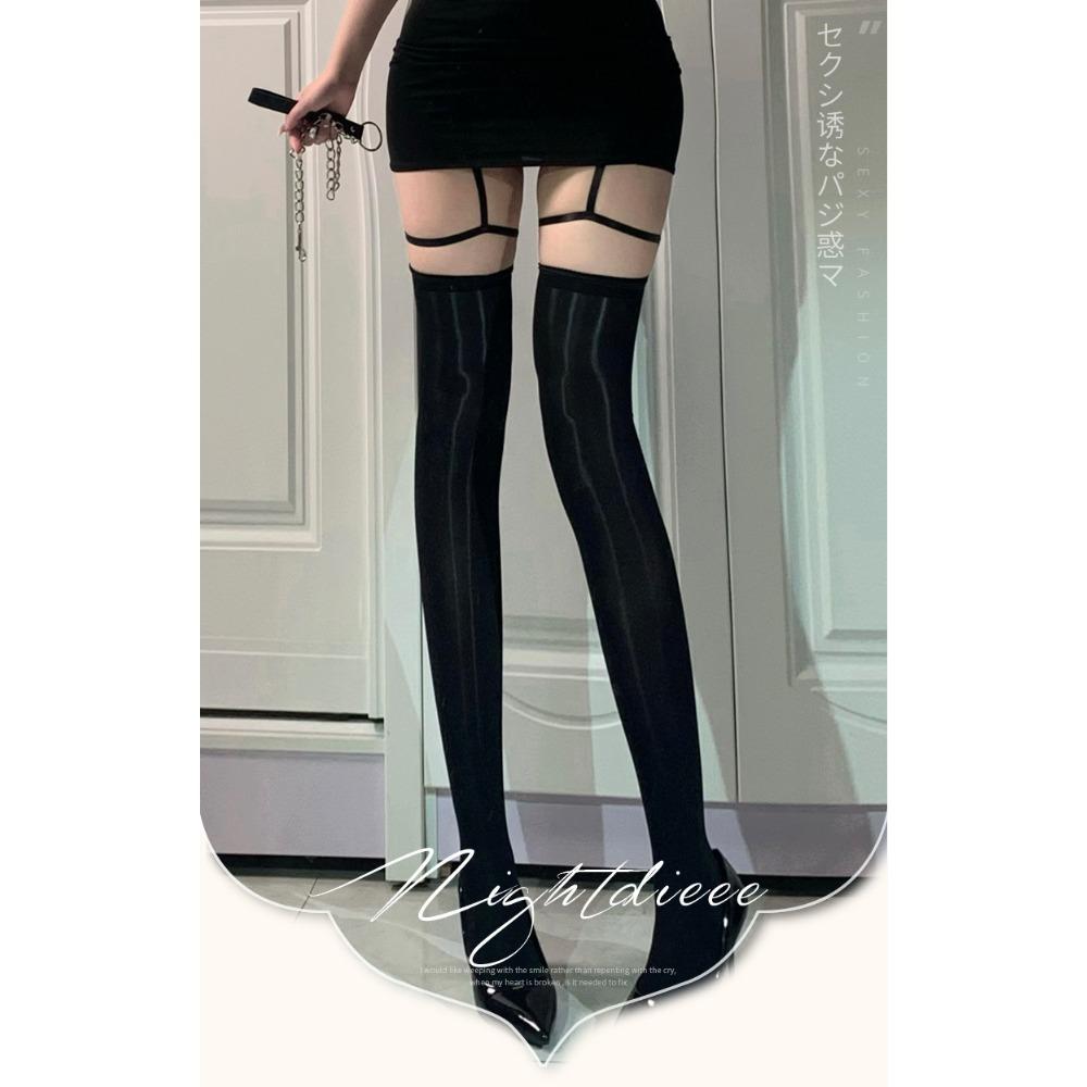 Sexy and Sexy Open Ultra-thin Stockings Pantyhose Over Knee Stockings Oil Lace Garter Socks Integrated Garter
