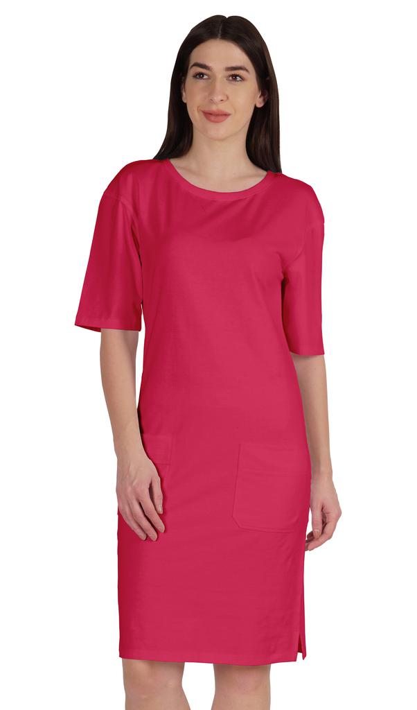 Inkmeso Женское платье-футболка с рукавами по локоть, стандартного кроя, с передними карманами