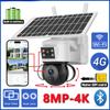 Dual Lens Scrceen HD 4K 8MP Wireless Solar Camera Outdoor 4G SIM Card Waterproof Humanoid PTZ Surveillance CCTV Cam