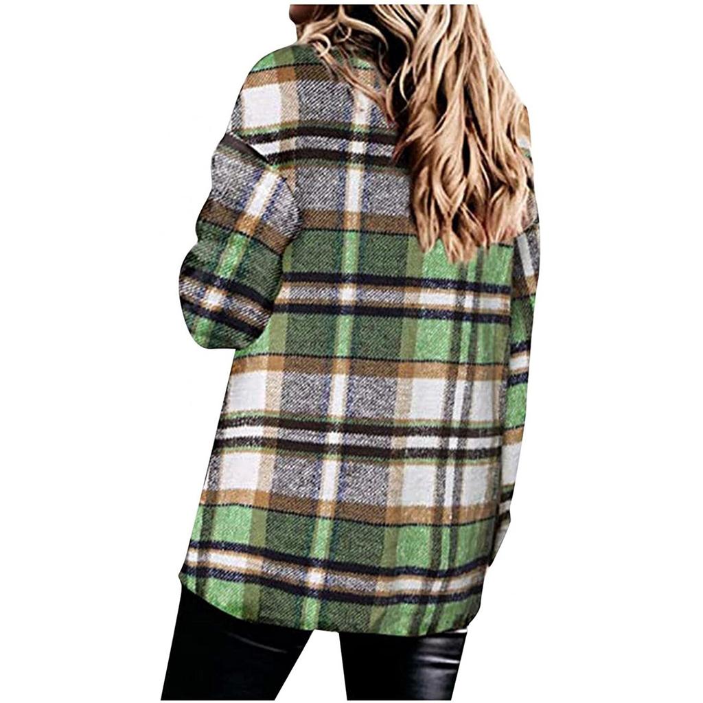 Женские клетчатые рубашки с начесом, фланелевая куртка с длинными рукавами и лацканами на пуговицах и карманами, фланелевая куртка, пальто