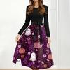 Women's Casual Fashion Halloween Printed Round Neck Vintage Dress