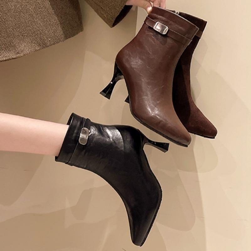Женские ботильоны на высоком каблуке, сексуальные замшевые элегантные туфли с острым носком, женская мода 2024 года, туфли-лодочки «Челси», зимние туфли Botas De Mujer