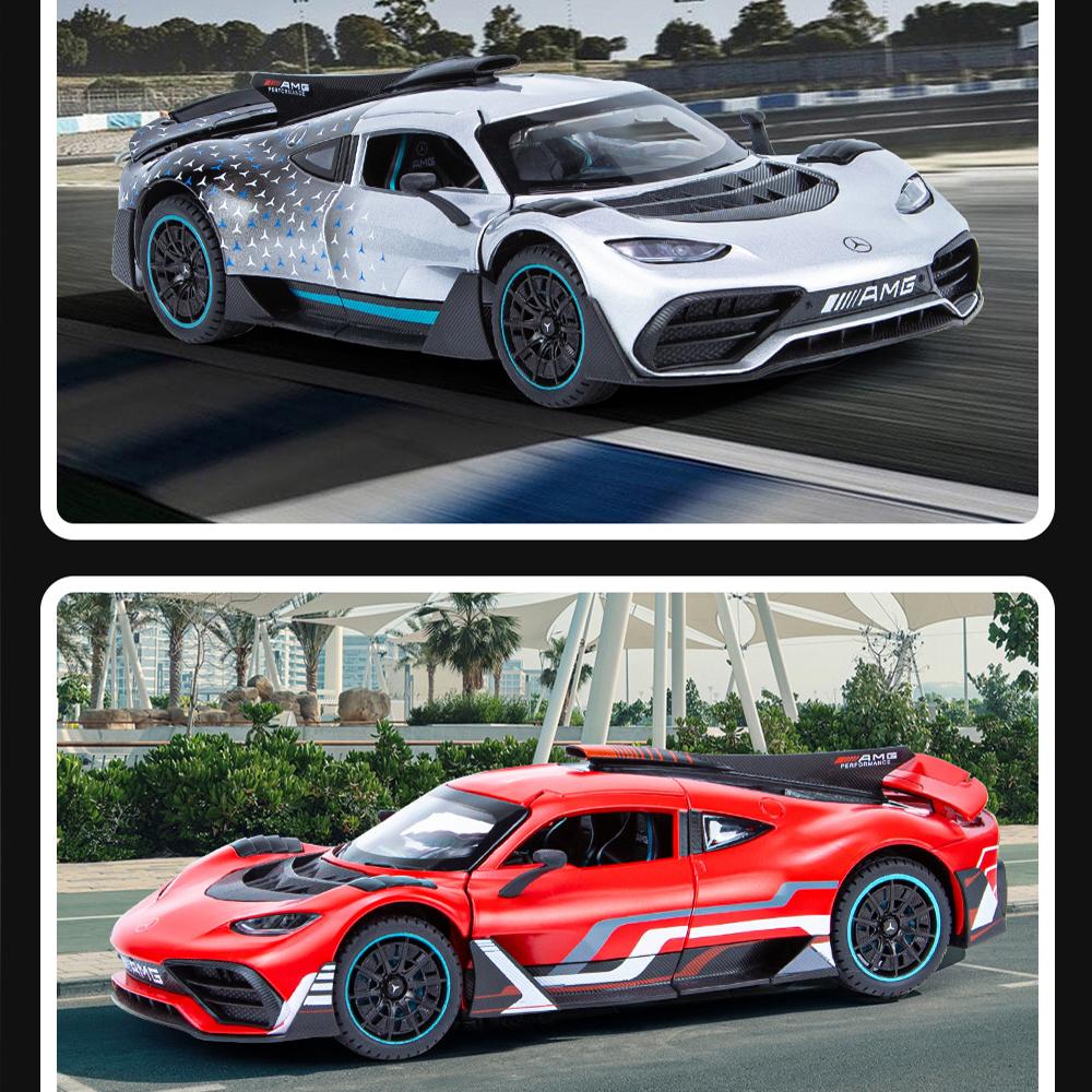 1/24 Scale Benz ONE Sports Diecast Car Model Toy, Pull Back Toy Vehicle with Sound and Light for Kids Toddler Boys Girls Gift Collection