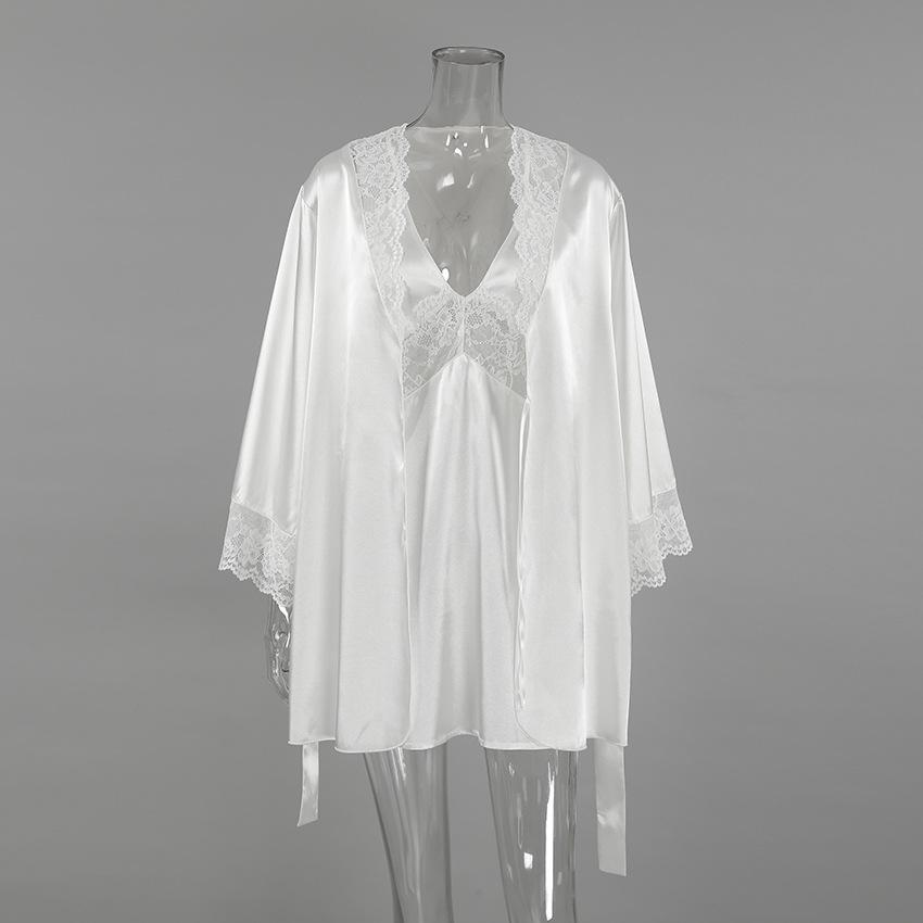 European and American winter new lace sexy pajamas nightgown suspender nightdress two-piece set imitation silk loungewear women