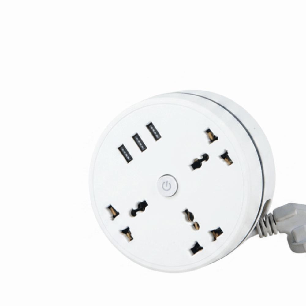 Round Design Universal Power Strip 3 USB Ports USB Charger Plug Portable Extension Socket Bedside