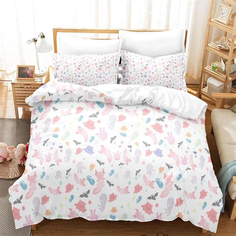 Комплект постельного белья Kawaii Animal Axolotl Print Single Twin Full Queen King Size Bed Set Aldult Kid Bedroom Duvetcover Set 3D Anime