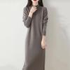 Women's Wool Knit Sweater Dress - Half High Neck, Over Knee, Loose Mid-Length Pullover for Autumn/Winter