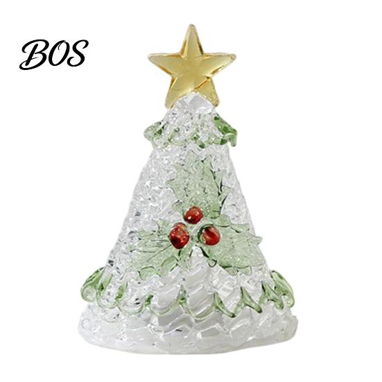 Colorful Glass Table Decorations Handmade Christmas Tree Lighted Figurine, Mini Luminous Xmas Miniature Crystal Ornament Night Light, Art Tabletop