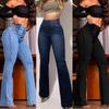 Джинсы клеш с высокой талией для женщин, Джинсовые брюки bootcut, Эластичные брюки-клеш, Повседневные джинсы с широкими штанинами в светло-синем, темно-синем, черном цвете