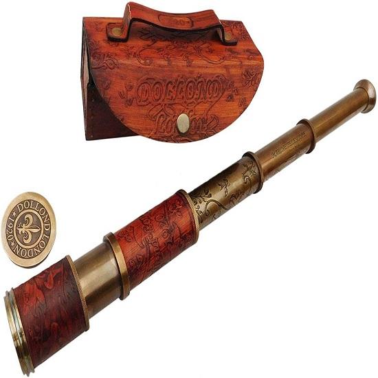 Латунный ручной телескоп в кожаной коробке Королевский стиль Пиратская подзорная труба Морской коллекционер, подарки для детей