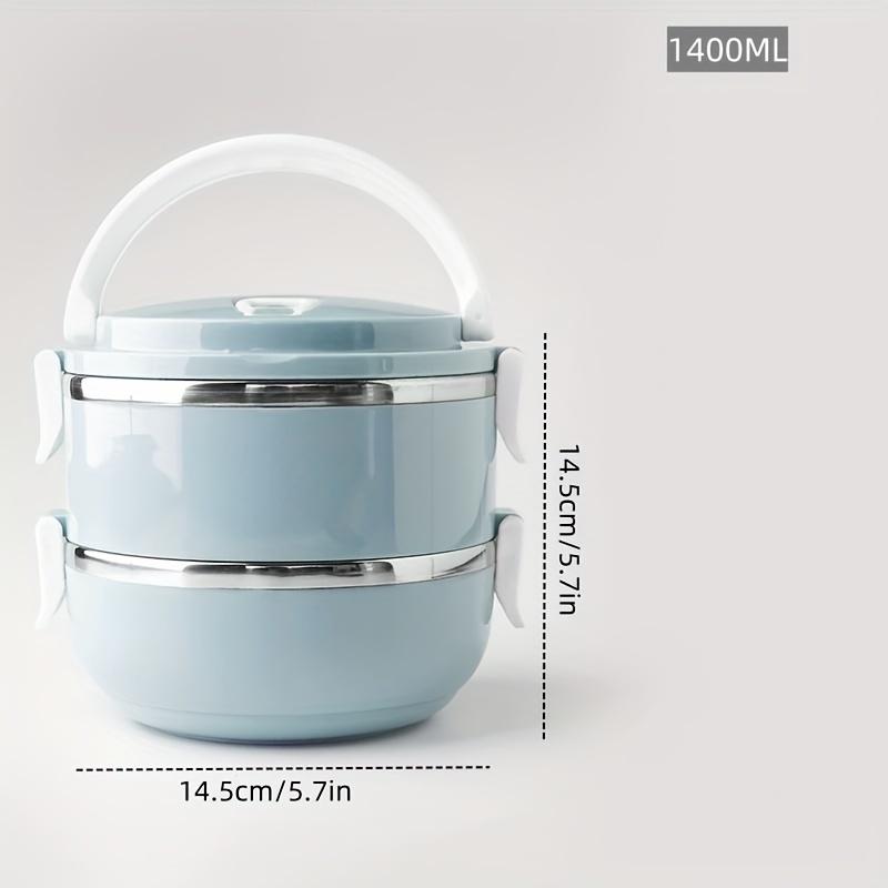 Round stainless steel insulated lunch box with lid, portable for office, school, camping and picnic.