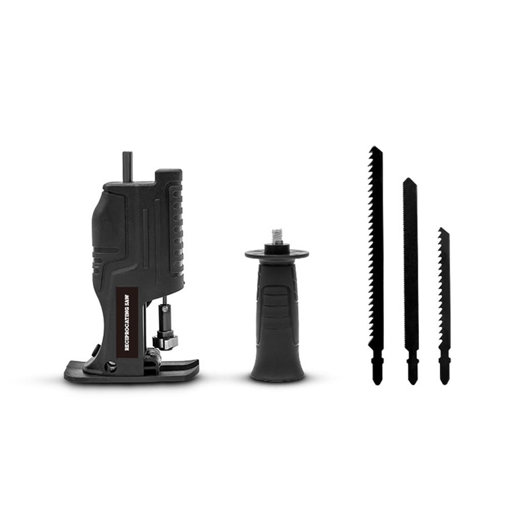 Portable Reciprocating Saw Adapter Multifunctional Electric Drill Modified Tool Attachment with Ergonomic Handle 3 Saw Blades for Wood Metal Cutting