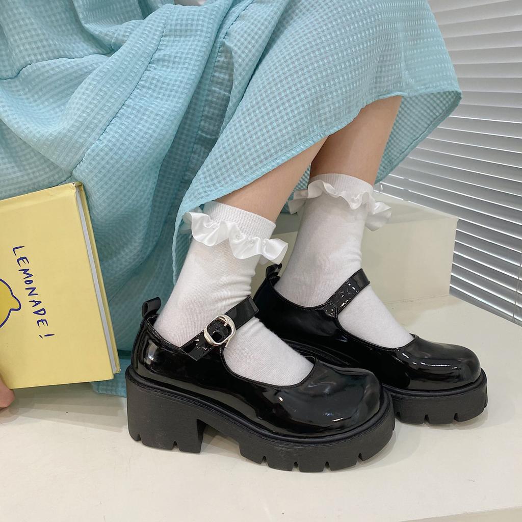Интернет-знаменитости Британские маленькие кожаные туфли Женские туфли Мэри Джейн на платформе Туфли на одной пуговице Высокие каблуки Тонкие туфли Лолита Студенческая Jk Uniform Shoes