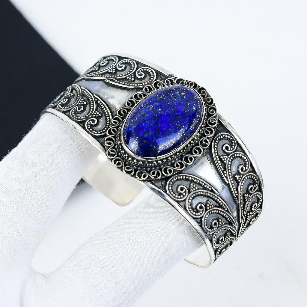 Браслет-манжета из натурального лазурита ручной работы из стерлингового серебра 925 пробы, браслет из лазурита, для жены, браслет унисекс, подарки на день рождения