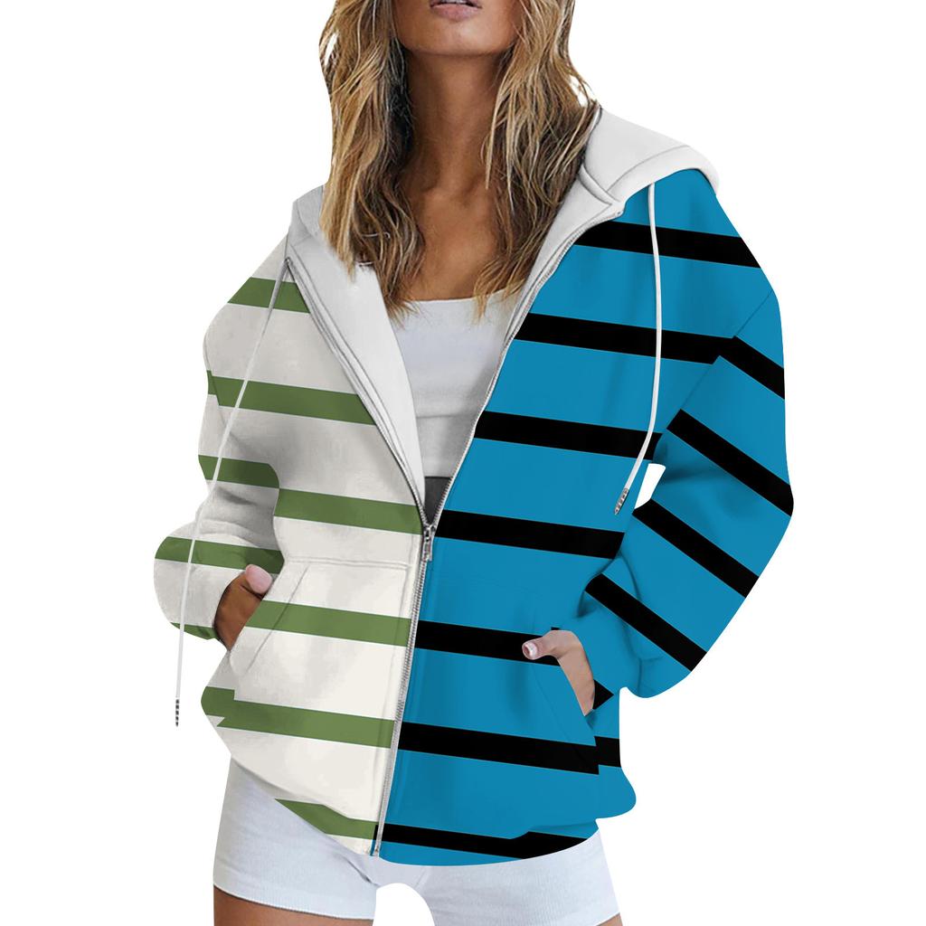 Women's Long Sleeve Print Sweatshirt Long Sleeve Pocket Jacket Zipper Hoodie Coat