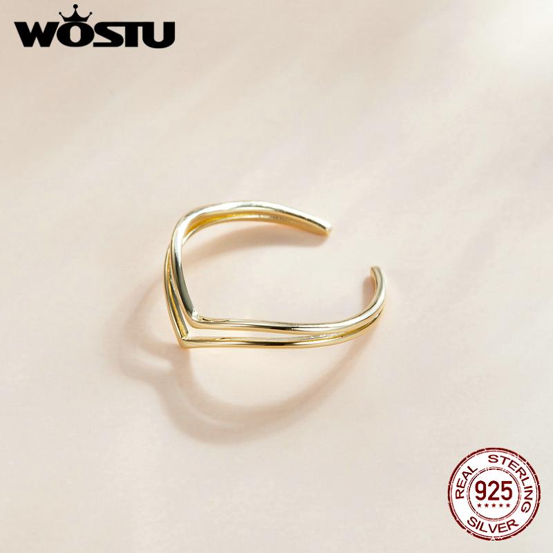 WOSTU 925 Sterling Silver Gold Plated Victoria's Rings, Women Stackable Adjustable Ring