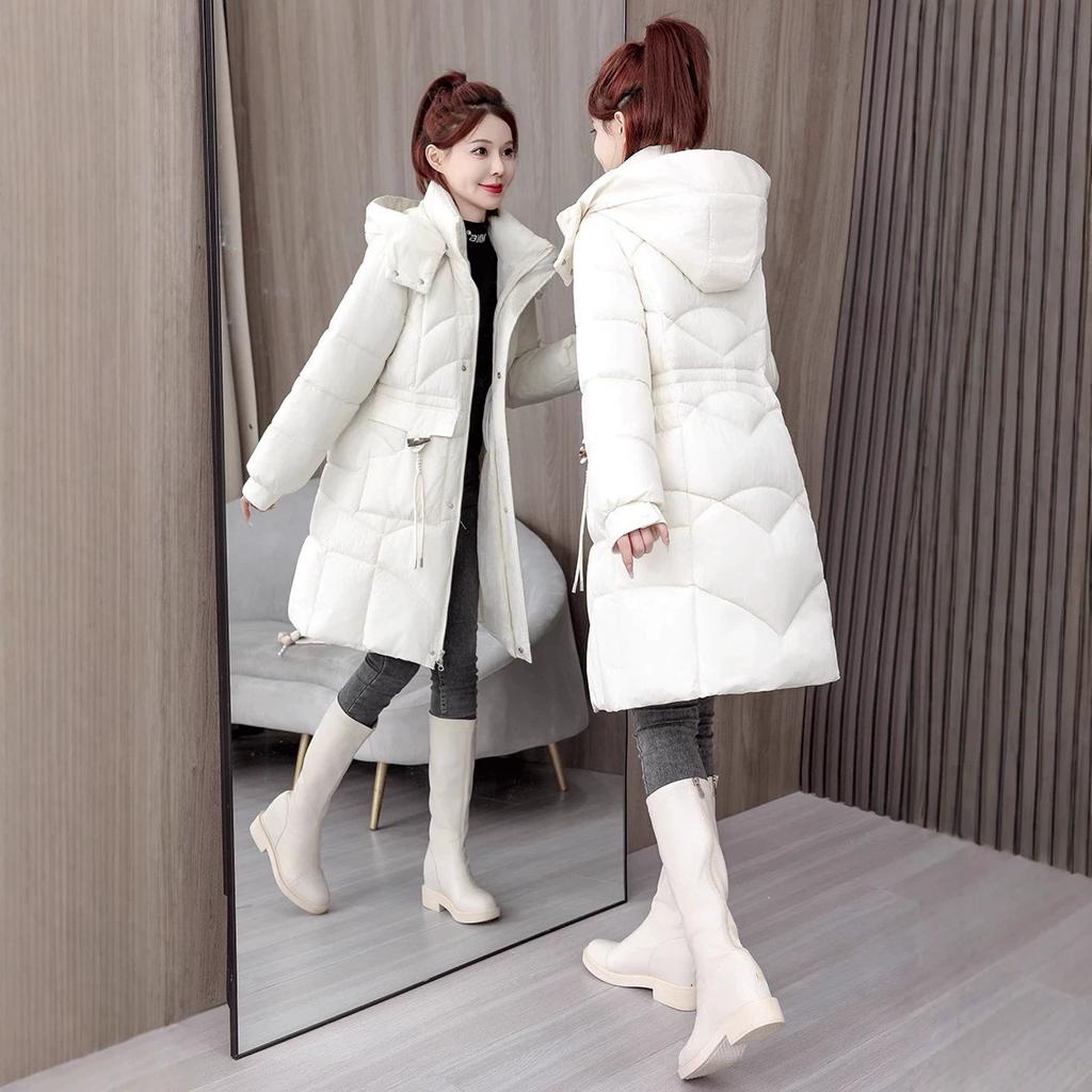 Women's winter medium and long thickened cotton-padded clothes, hooded windproof and warm cotton-padded clothes, large-size versatile casual jacket ma