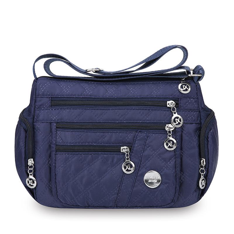 Outdoor Leisure Joker Messenger Bag Female Large Capacity Rhombic Embroidery Simple Shoulder Bag Three Layer Storage Middle Aged Handbag.