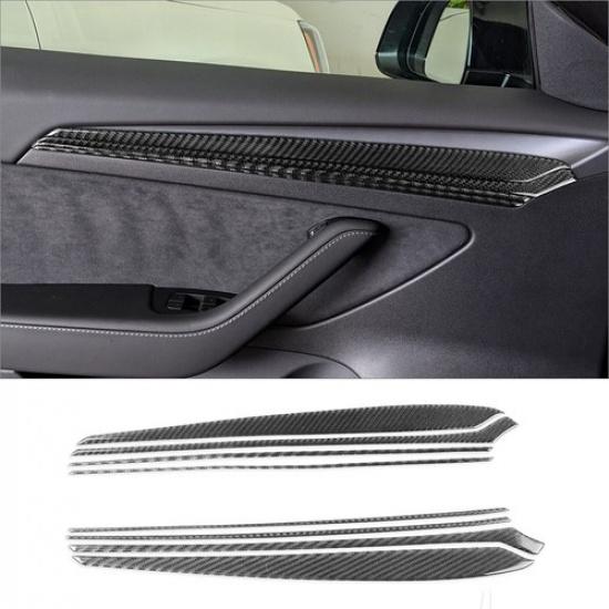 8Pcs Carbon Fiber Interior Door Panel Cover Trim For Tesla Model 3/Y 2017-