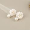 S925 Silver Needle Mesh Flower Stud Earrings Light Luxury Fabric Art Pearl Drop Earrings  Wedding