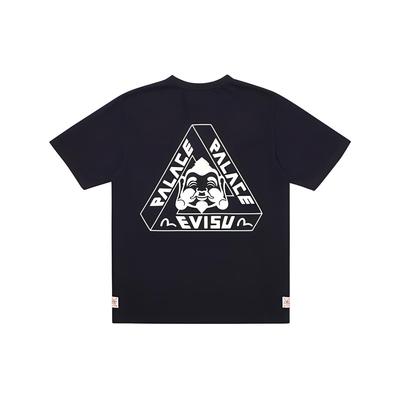 Футболка с коротким рукавом и логотипом совместного бренда Evisu, топы унисекс, черная PAL-SS20-007