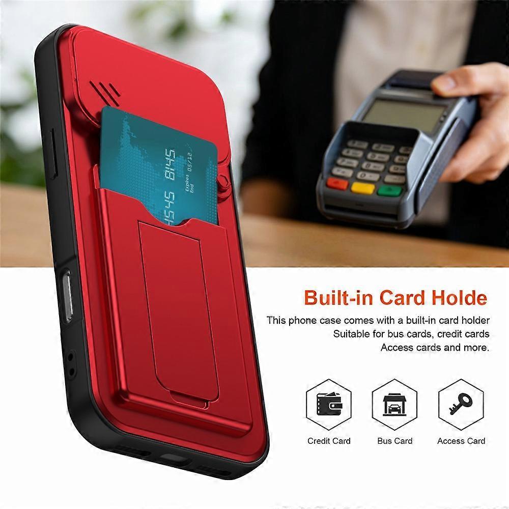 Compatible For iPhone 17 Pro Case Slide Camera Cover Kickstand PC + TPU Phone Shell with Card Holder